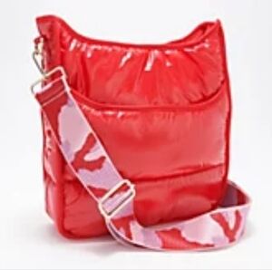 AHDORNED Nylon Puffy Crossbody with Fashion Strap in Liquid Red
